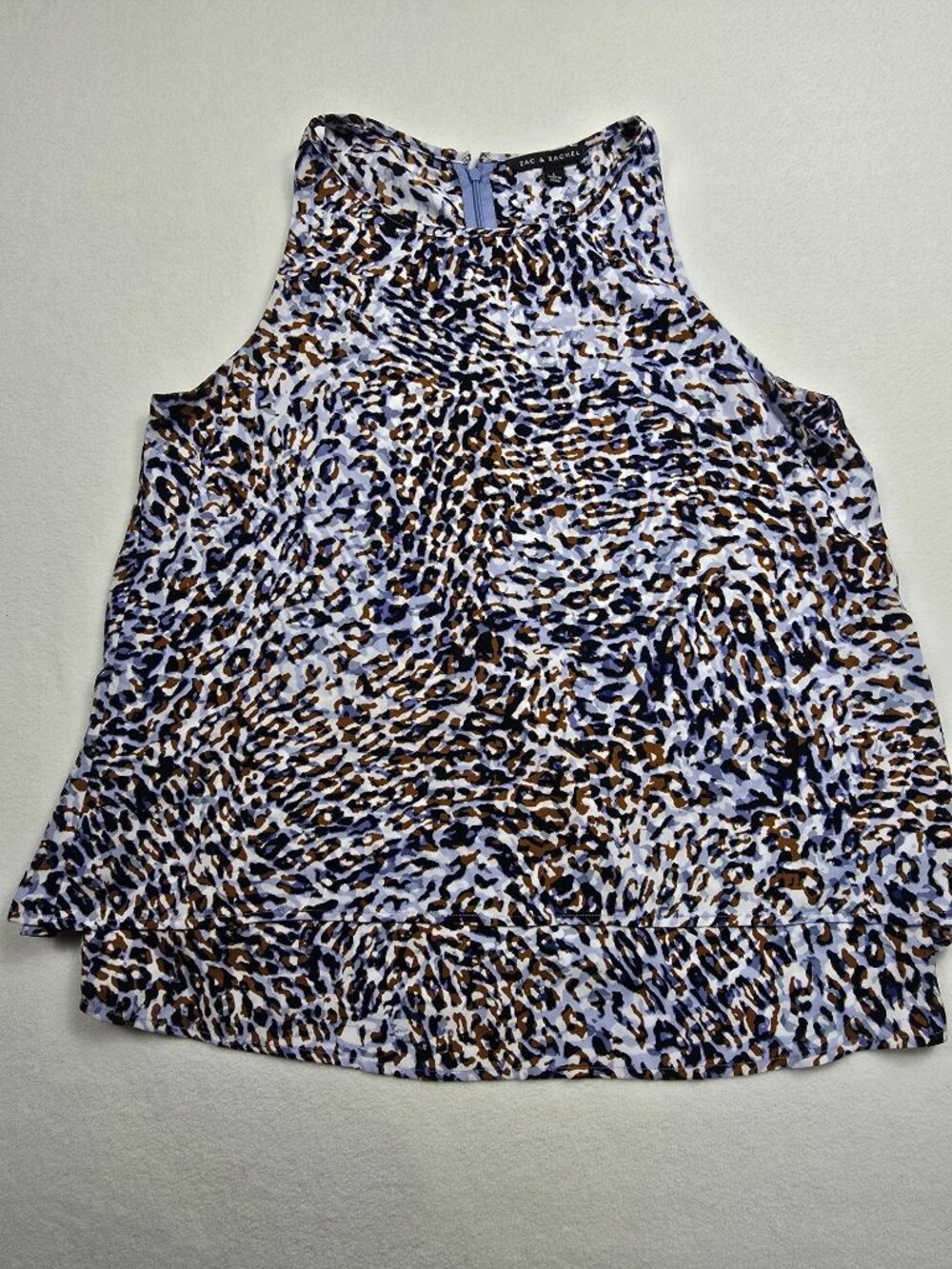 Zac & Rachel Large Sleeveless Leopard Print Tank Top Blue & Brown